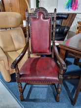 Load image into Gallery viewer, Solid Oak Jacobean Style Extending Dining Table & Six Leather Dining Chairs