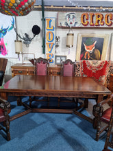 Load image into Gallery viewer, Solid Oak Jacobean Style Extending Dining Table & Six Leather Dining Chairs