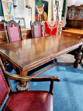 Load image into Gallery viewer, Solid Oak Jacobean Style Extending Dining Table & Six Leather Dining Chairs