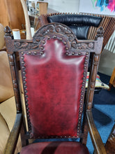 Load image into Gallery viewer, Solid Oak Jacobean Style Extending Dining Table & Six Leather Dining Chairs