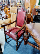 Load image into Gallery viewer, Solid Oak Jacobean Style Extending Dining Table & Six Leather Dining Chairs