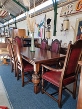Load image into Gallery viewer, Solid Oak Jacobean Style Extending Dining Table & Six Leather Dining Chairs