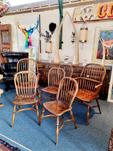 Load image into Gallery viewer, Antique Oak Refectory Dining Table & Six Stick Back Windsor Chairs
