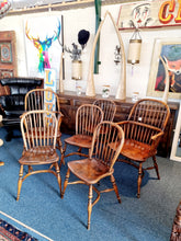 Load image into Gallery viewer, Antique Oak Refectory Dining Table & Six Stick Back Windsor Chairs
