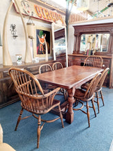 Load image into Gallery viewer, Antique Oak Refectory Dining Table & Six Stick Back Windsor Chairs