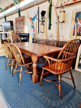 Load image into Gallery viewer, Antique Oak Refectory Dining Table &amp; Six Stick Back Windsor Chairs
