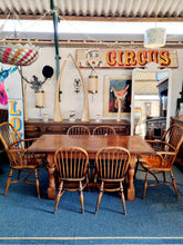 Load image into Gallery viewer, Antique Oak Refectory Dining Table & Six Stick Back Windsor Chairs
