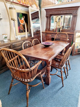 Load image into Gallery viewer, Antique Oak Refectory Dining Table & Six Stick Back Windsor Chairs