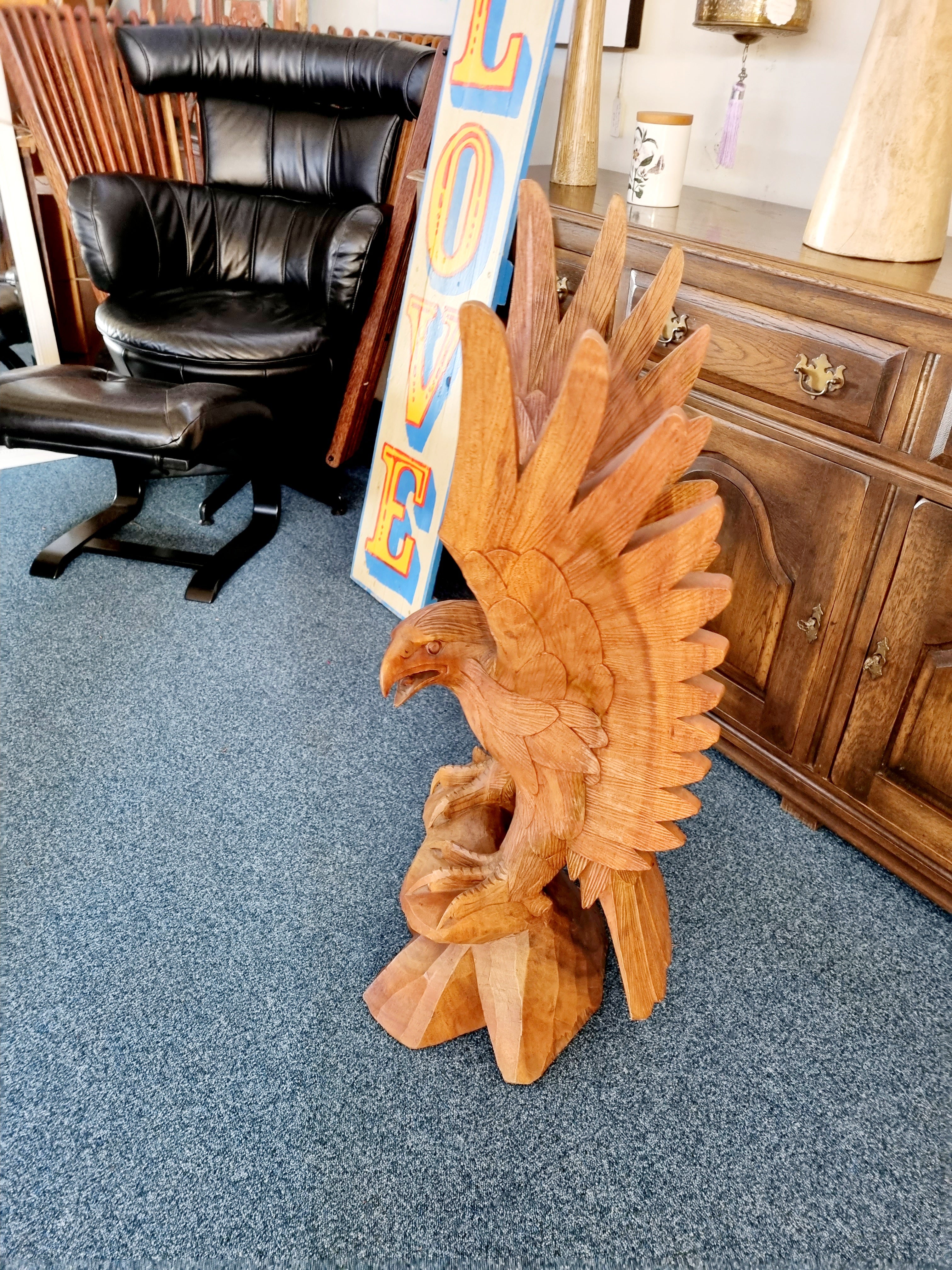 Large Carved Wooden Eagle | Charlotte Rose Interiors