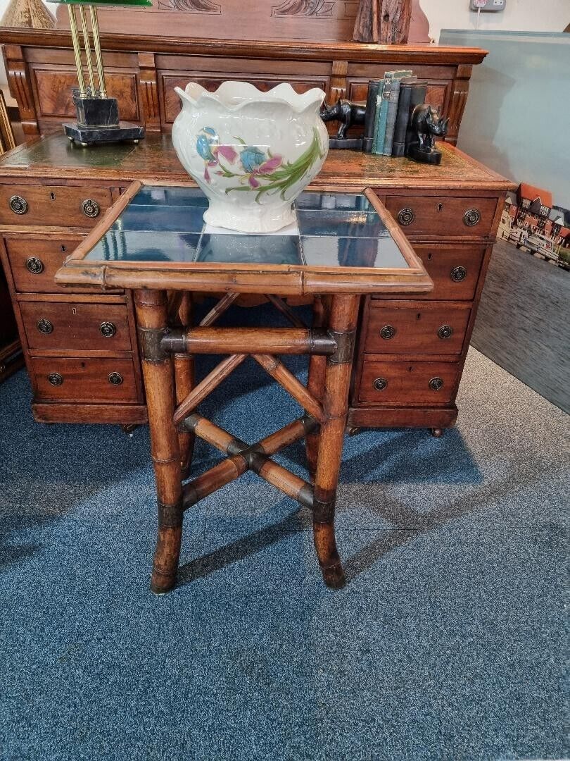 Bamboo Tiled Top Table Early 20th Century Occasional Table