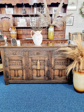 Load image into Gallery viewer, Antique 18th century style carved oak sideboard dresser base
