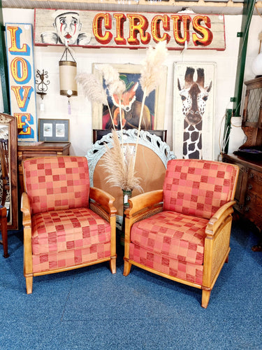A Pair Of Beech Framed Bergere Armchairs