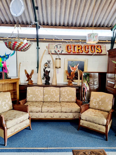 1920's Three Piece Mahogany Framed Bergere Suite