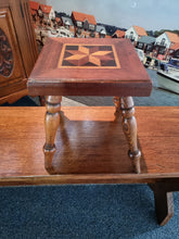 Load image into Gallery viewer, Vintage Small Inlaid Oak &amp; Mahogany Stool
