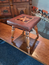 Load image into Gallery viewer, Vintage Small Inlaid Oak &amp; Mahogany Stool
