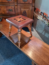 Load image into Gallery viewer, Vintage Small Inlaid Oak &amp; Mahogany Stool
