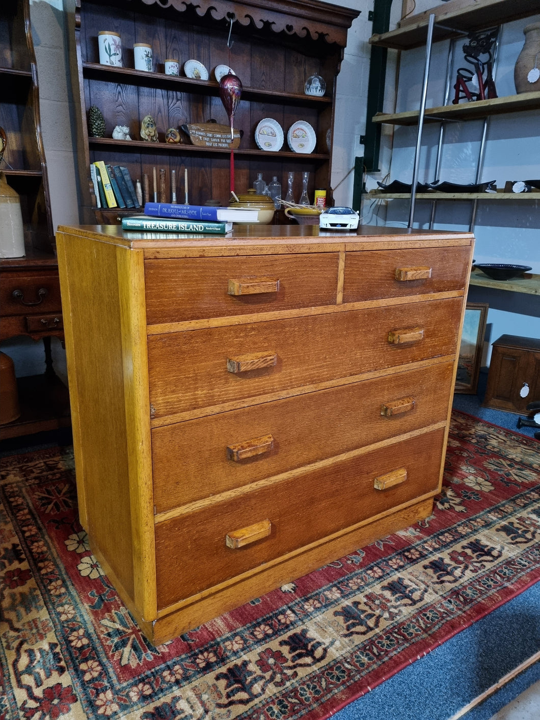 Mid Century Light Oak Air Ministry Chest of Five Drawers