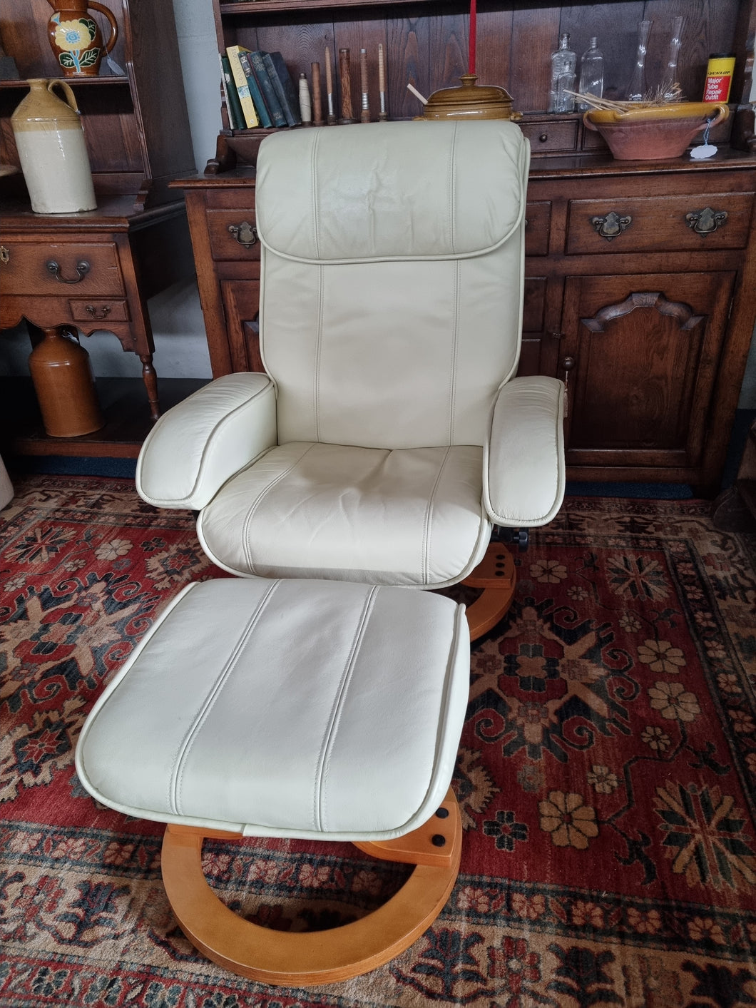 Leather Recliner Chair & Foot Stool