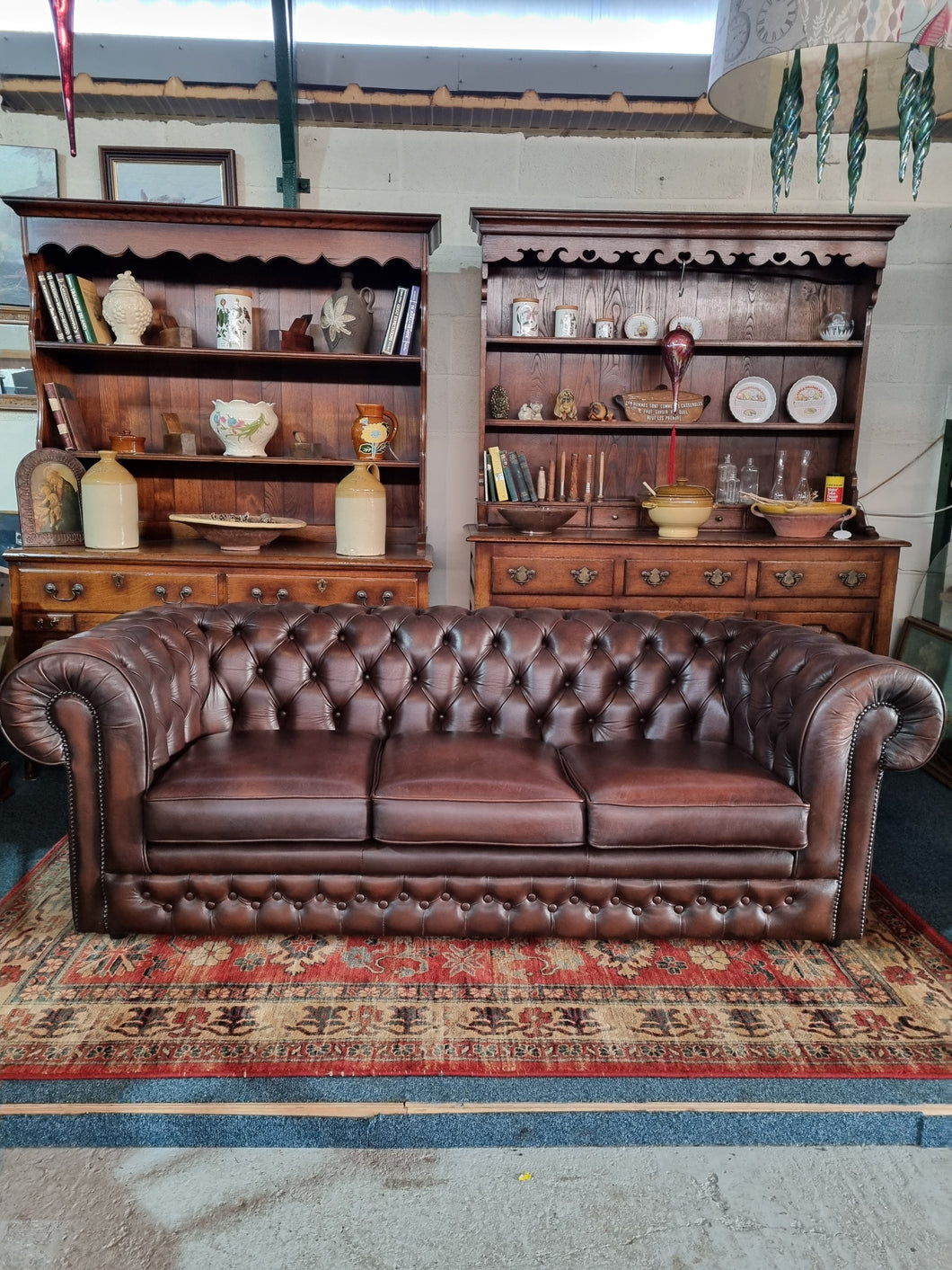 Thomas Lloyd Leather Three Seater Chesterfield Sofa Antique Brown