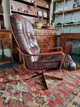 Load image into Gallery viewer, Mid Century Bentwood  Brown Leather Swivel Armchair
