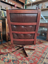 Load image into Gallery viewer, Mid Century Bentwood  Brown Leather Swivel Armchair
