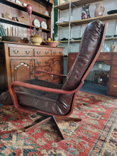 Load image into Gallery viewer, Mid Century Bentwood  Brown Leather Swivel Armchair
