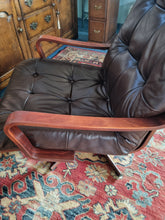 Load image into Gallery viewer, Mid Century Bentwood  Brown Leather Swivel Armchair
