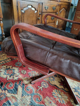 Load image into Gallery viewer, Mid Century Bentwood  Brown Leather Swivel Armchair
