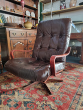 Load image into Gallery viewer, Mid Century Bentwood  Brown Leather Swivel Armchair
