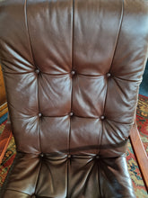 Load image into Gallery viewer, Mid Century Bentwood  Brown Leather Swivel Armchair
