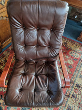 Load image into Gallery viewer, Mid Century Bentwood  Brown Leather Swivel Armchair
