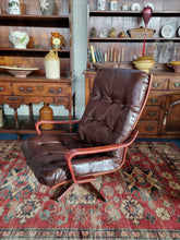 Load image into Gallery viewer, Mid Century Bentwood  Brown Leather Swivel Armchair
