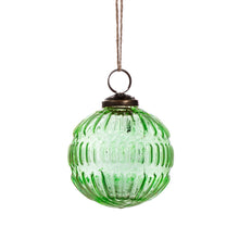 Load image into Gallery viewer, Green Recycled Glass Grooved Bauble
