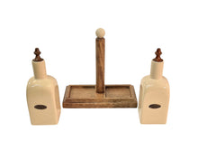 Load image into Gallery viewer, Ceramic Oil and Vinegar (Olio/Aceto) Bottle Set &amp; Mango Wood Holder
