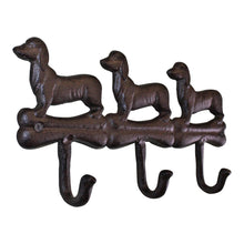 Load image into Gallery viewer, Rustic Cast Iron Wall Hooks, Sausage Dog Design With 3 Hooks
