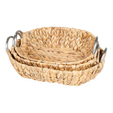 Load image into Gallery viewer, Set of 3 Oval Raffia Natural Baskets With Metal Handles

