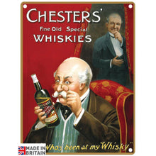 Load image into Gallery viewer, Small Metal Sign 45 x 37.5cm Vintage Retro Chesters&#39; Whiskey
