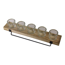 Load image into Gallery viewer, 5 Piece Glass, Wood &amp; Metal Tealight Holder
