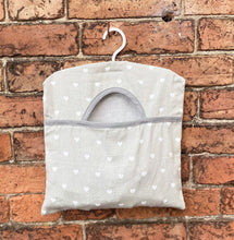 Load image into Gallery viewer, Cotton Peg Bag With Grey Hearts Design
