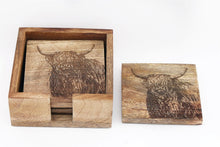 Load image into Gallery viewer, Wooden Set of 4 Engraved Cow Coasters
