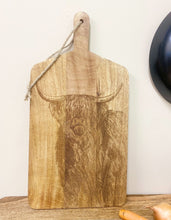 Load image into Gallery viewer, Wooden Chopping Board With Highland Cow Engraving 50cm
