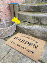 Load image into Gallery viewer, Love Grows Here Potting Shed Doormat
