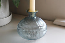 Load image into Gallery viewer, Blue Ribbed Glass Candle Holder
