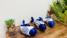 Load image into Gallery viewer, Set of 3 Blue Koi Fish Ceramic Ornaments Willow Design
