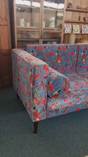 Load and play video in Gallery viewer, Large Velvet Sofa Upholstered In A Bird Of Paradise Velvet Fabric In Blue
