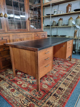 Load image into Gallery viewer, Twin Pedestal Desk &amp; Black Leather Chair
