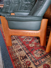 Load image into Gallery viewer, Ekornes Stressless Green Leather And Teak Three Piece Suite
