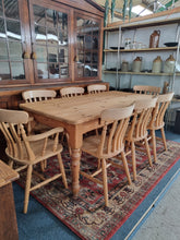 Load image into Gallery viewer, Pine Farmhouse Scrub Top Kitchen Dining Table &amp; Eight Dining Chairs
