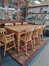 Load image into Gallery viewer, Pine Farmhouse Scrub Top Kitchen Dining Table &amp; Eight Dining Chairs
