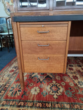 Load image into Gallery viewer, Twin Pedestal Desk &amp; Black Leather Chair
